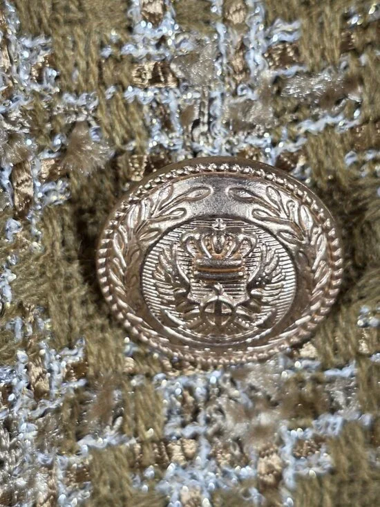 Elie Tahari Sparkle Desert Plaid Tweed Long Blazer Size Medium Ivory & Tan Plaid - Picture 9 of 12